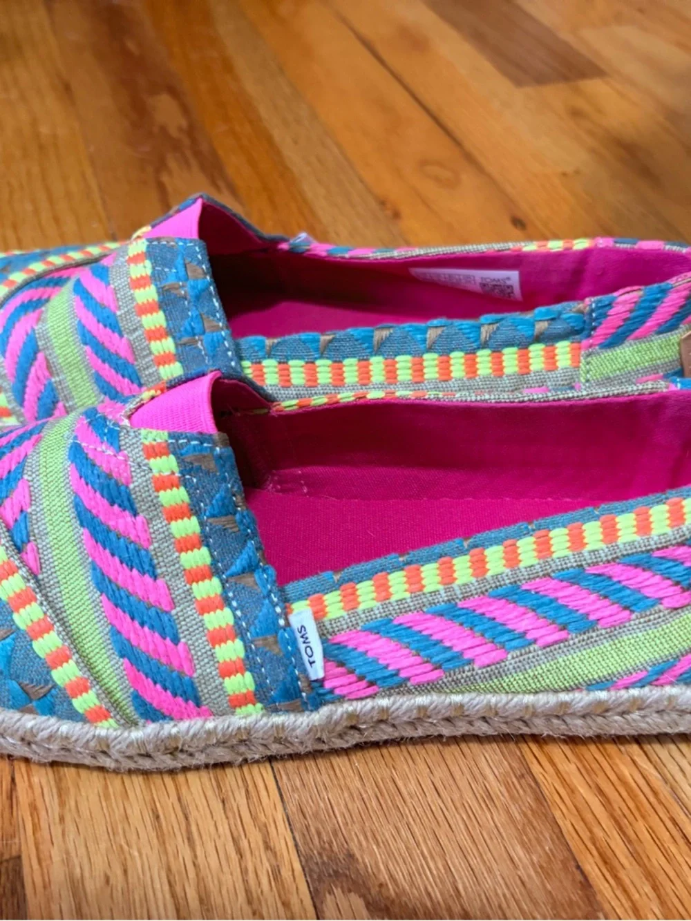 TOMS Neon Pink and Turquoise Multicolor Woven Espadrilles